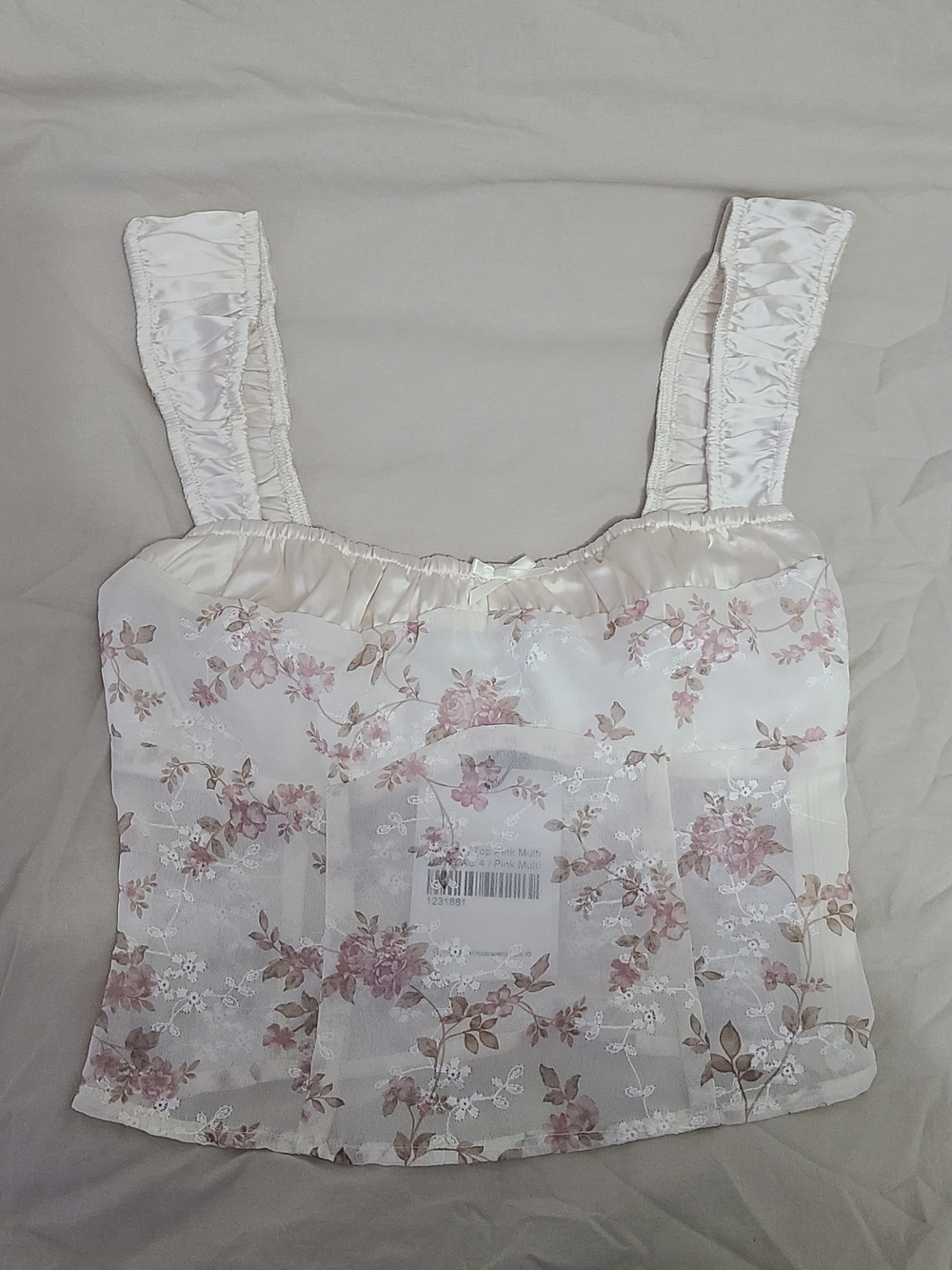 Princess Polly Mallorca White Floral Coquette Crop Top Sz 0